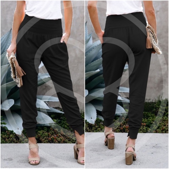 Ruched Black Jogger Pants - pink - Picture 3 of 5